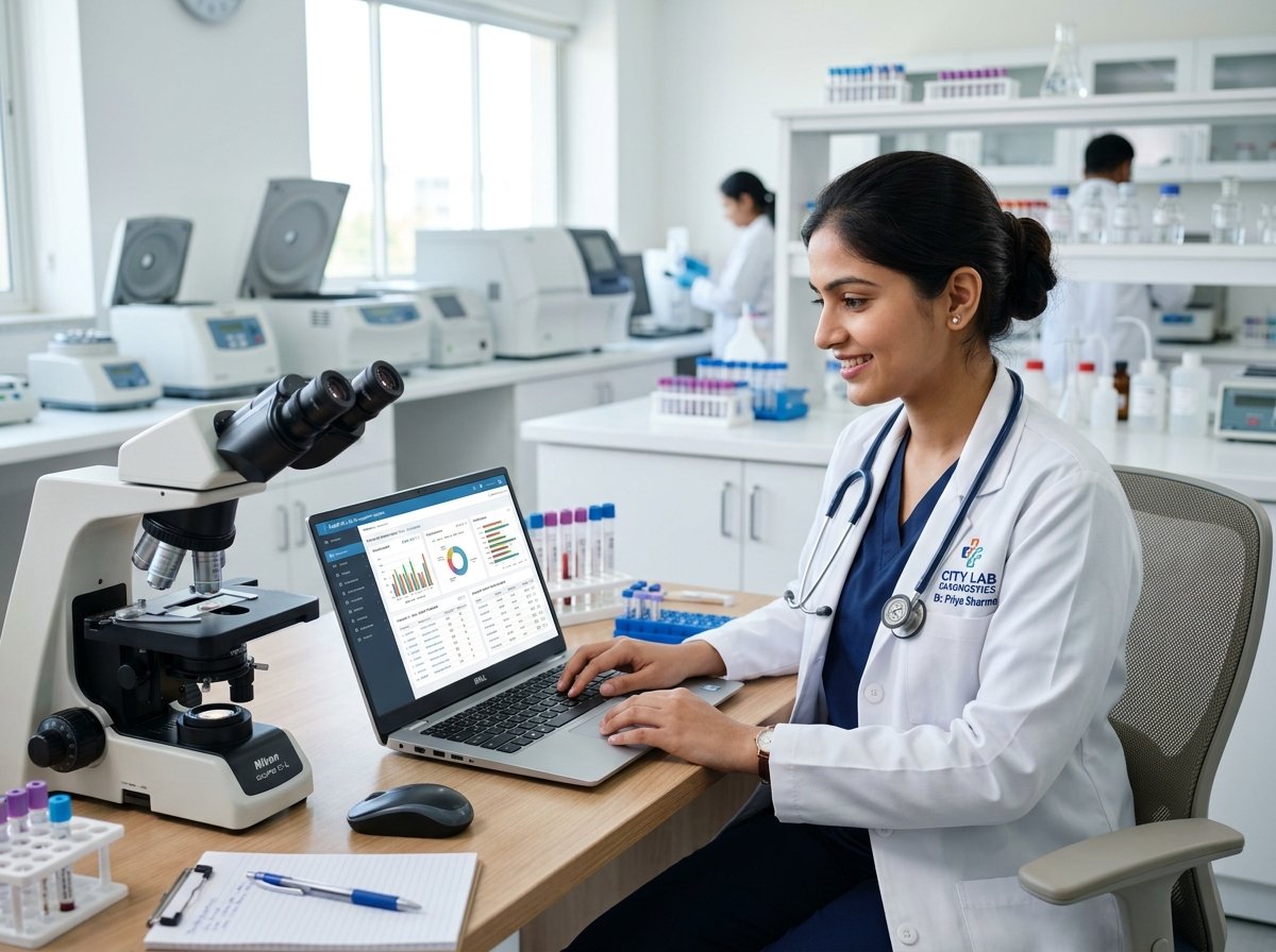 Pathology Lab Management Software on Doctor Laptop